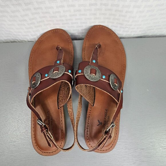 American Eagle Women's Leather Sandals with Faux Turquoise and Metal Size 9 - Picture 6 of 6